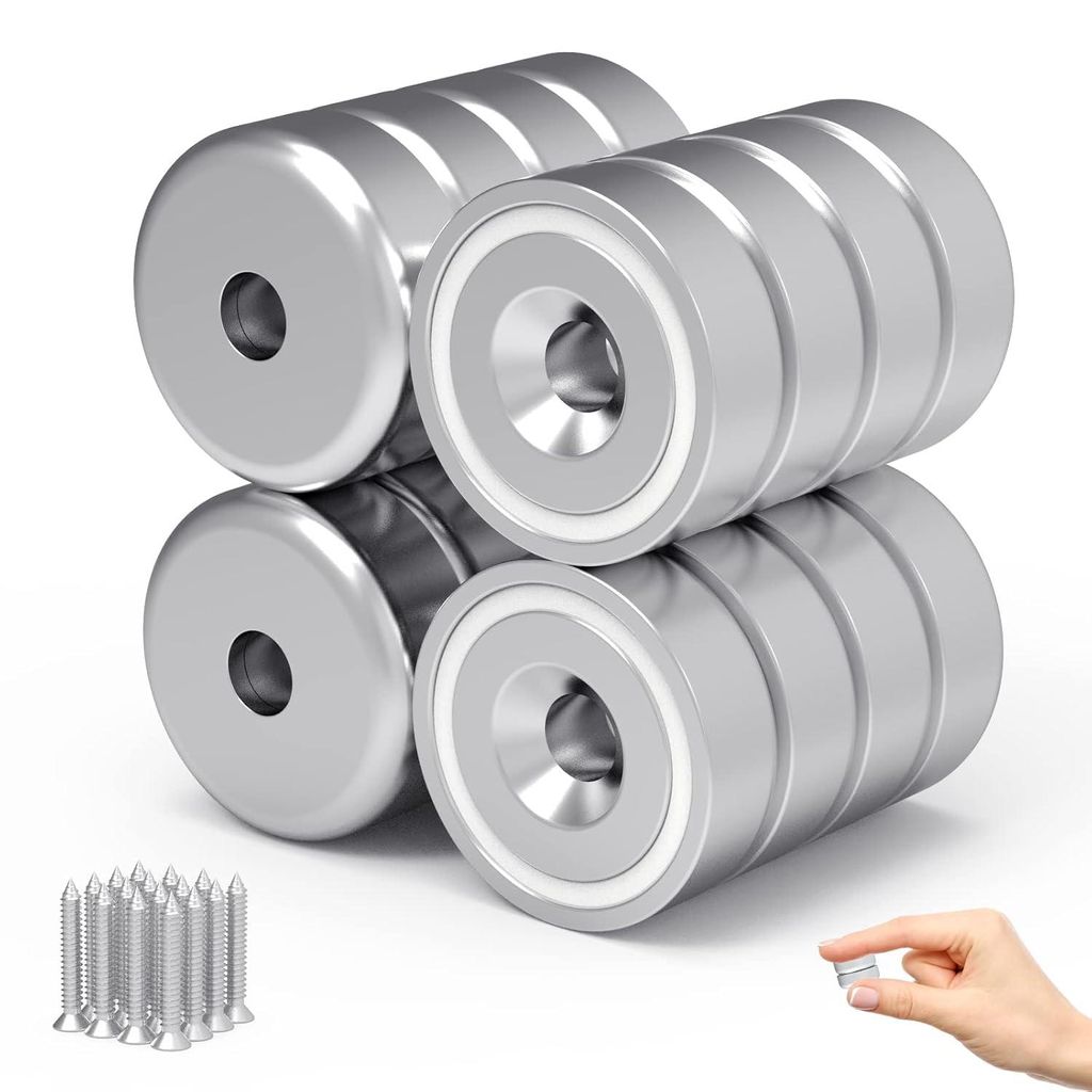 Starke Magnete mit Löchern, 12 kg runde Magnete mit einem Durchmesser von 20 mm, Magnete mit Schrauben, Topfmagnete (12 Stück)