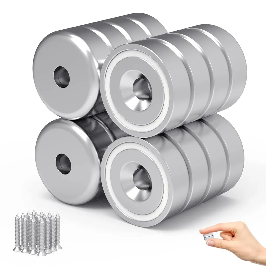 Aimants ronds de 12kg ultra puissants avec perçage central - Pack 12