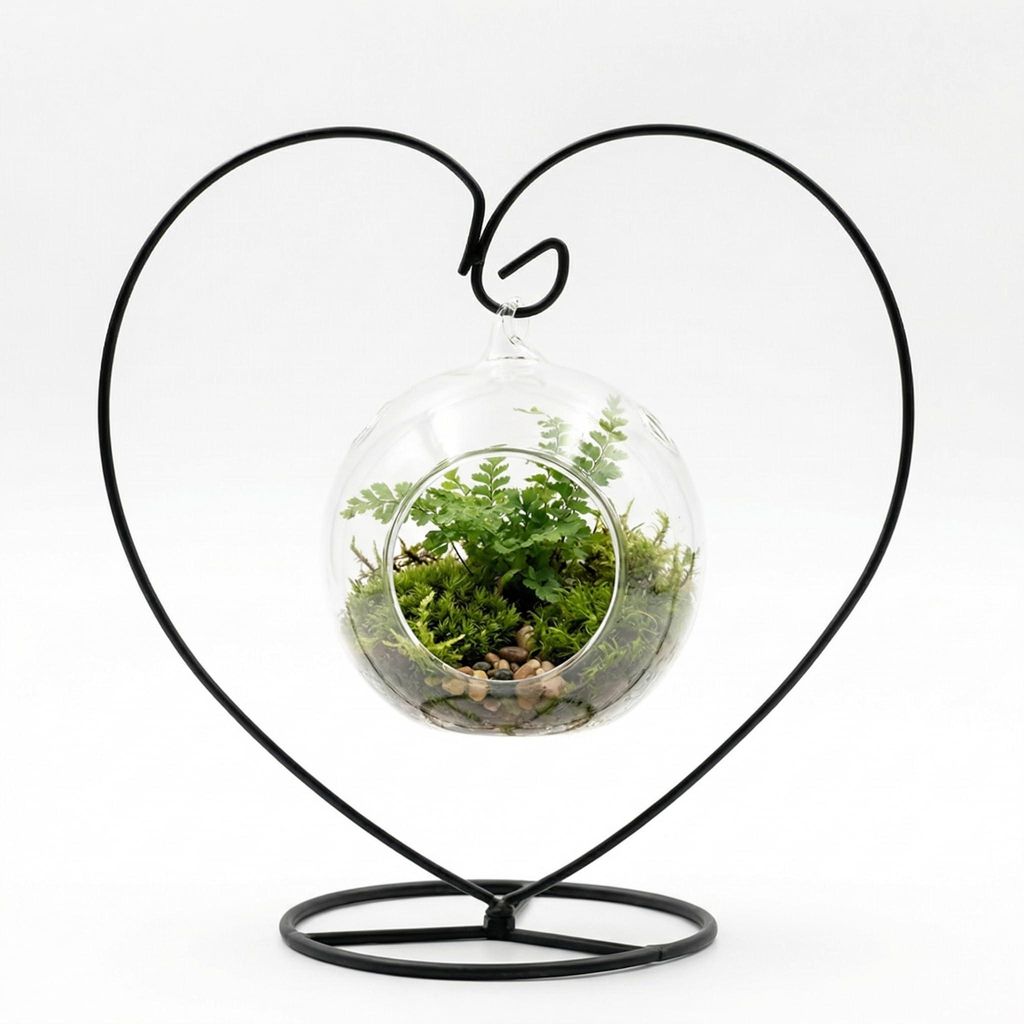Herzförmiger Eisenständer für Glasvasen und Terrarien – Schwarzer Metallhalter für Mikrolandschaften, Luftpflanzen und Teelichter – Geeigne...