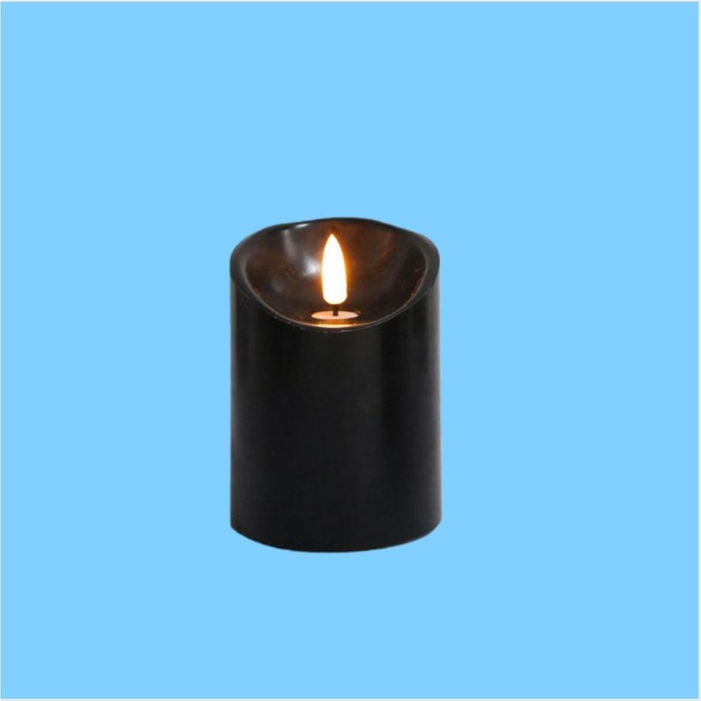 INF LED-Flammenlose Kerze Schwarz (7,5cm Durchmesser, 10cm Höhe) - Batteriebetrieben