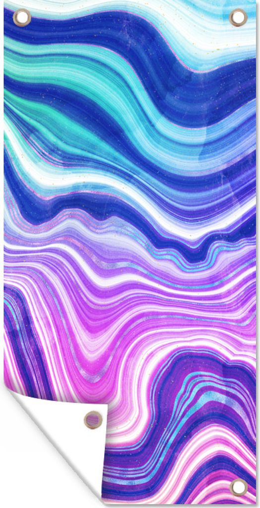 MuchoWow 80x160 cm Outdoor-Poster Gartendeko Sichtschutz Garten Poster für den Garten Marmor - Grün - Blau