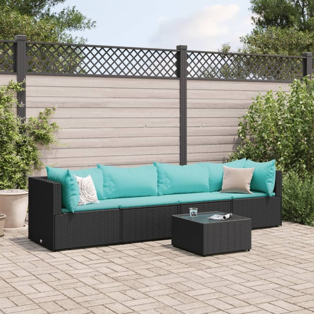Maison Exclusive - 5-tlg. Garten-Lounge-Set mit Kissen Schwarz Poly Rattan