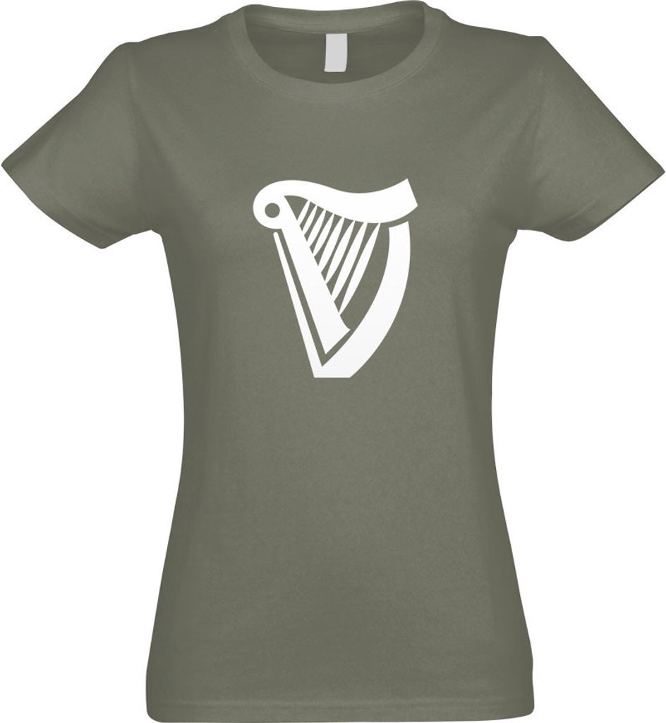 Kiwistar - T-Shirt tailliert - Damen - Olive - Harfe - mit Motiv Bedruckt - Funshirt Design - Sport - Freizeit - Damen - M