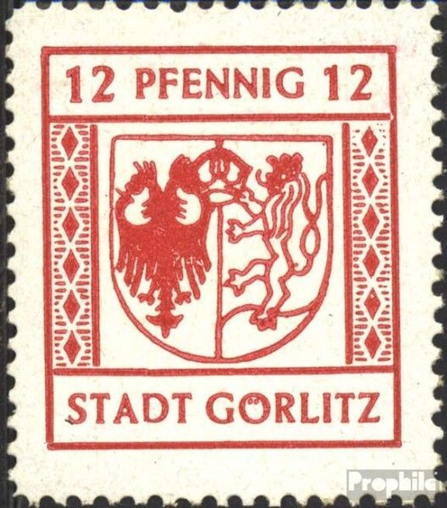 Briefmarken Görlitz 1945 Mi 12y, waagerechte Gummiriffelung mit Falz Ziffer und Wappen