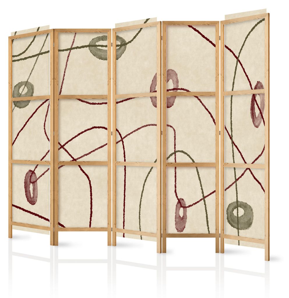 Muralo Japanischer PARAVENT 5-teilig Raumteiler klappbar PREMIUM-Vliesleinwand RETRO ABSTRAKTION für Schlafzimmer 225cmx172cm