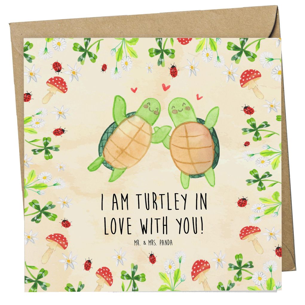 Mr. & Mrs. Panda Glückwunschkarte Schildkröten Paar - Naturpapier - Geschenk, Jahrestag, Freundin, Hochzeitstag, doppelkarte, anlasskarte, faltka...