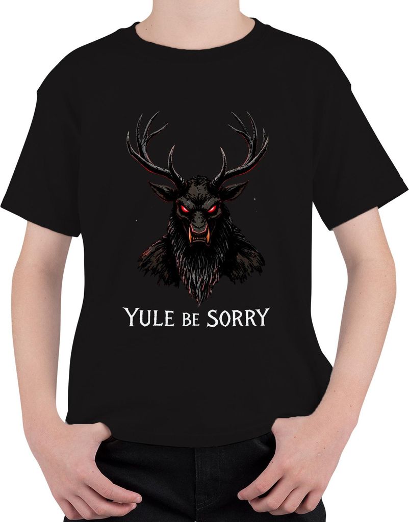 Yule be Sorry Krampus Dämon Hörner rote Augen düster Weihnachten Uni Kinder T-Shirt, Schwarz, 152