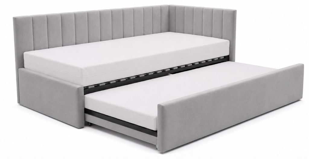 Kinderbett Alvin 01 100x200 - Jugendbett mit einer Schublade und zwei Liegeflächen - Einer Matratze T28-30 - Weich Riviera-Stoff - Grau, Rechte