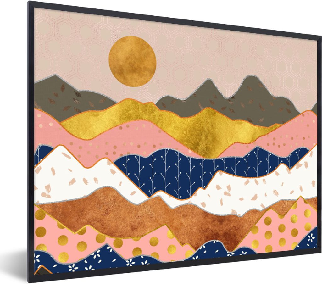 MuchoWow Gerahmtes Poster Pastell - Gold - Muster 40x30 cm - Poster mit Schwarzem Bilderrahmen Wandposter Rahmen Foto Bilder - Kunstposter - Wand...