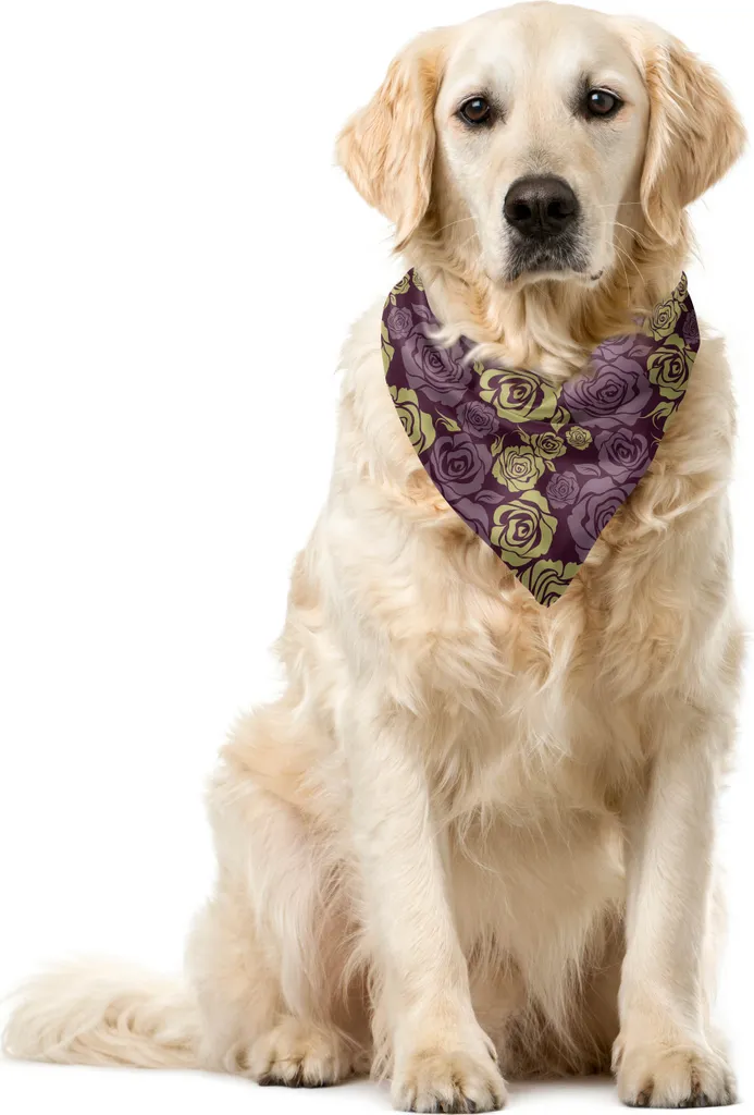 ABAKUHAUS Bandana per animali domestici con rosa, arte damascata di ispirazione nostalgica, 55x55 cm, fucsia scuro kaki