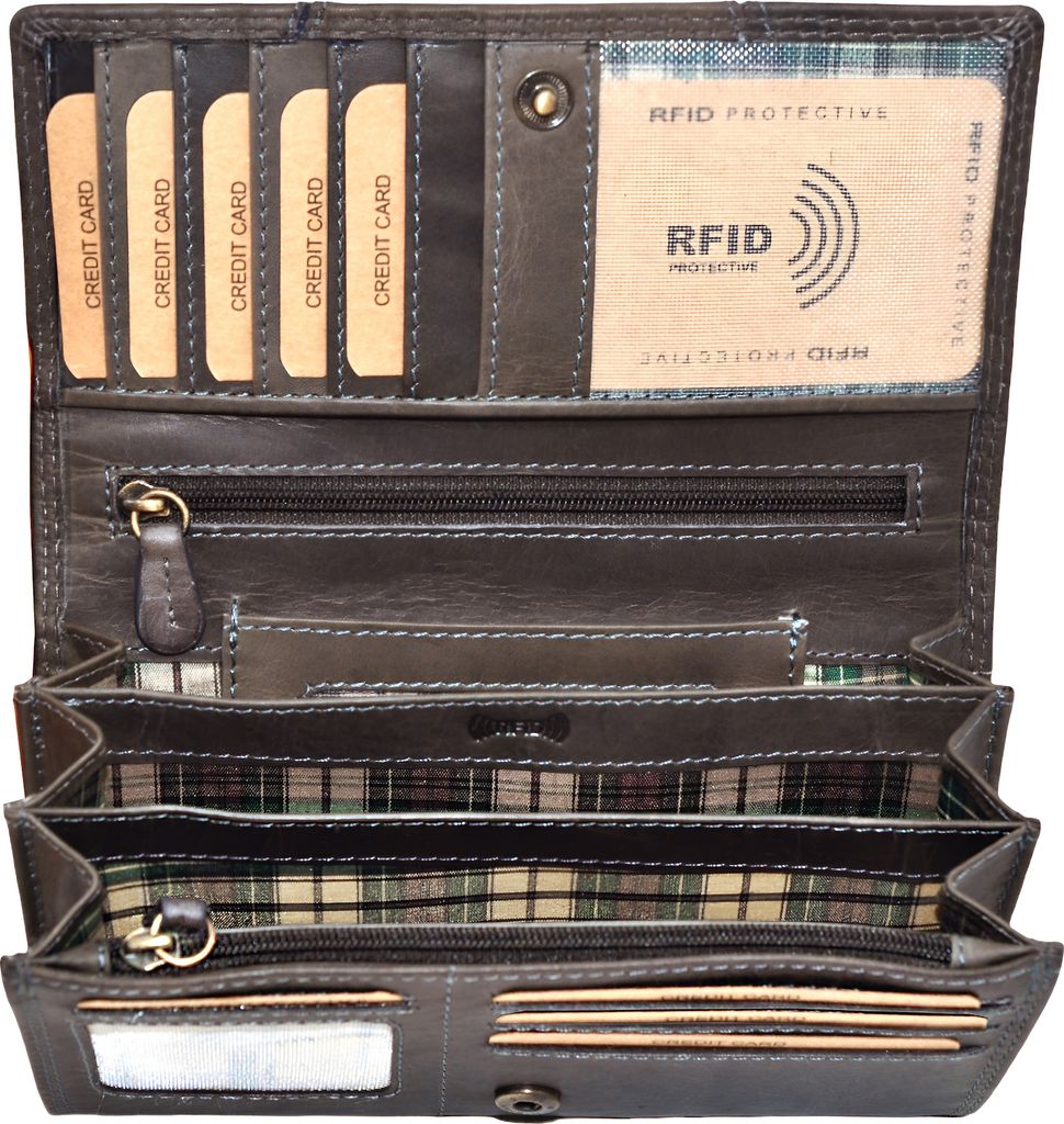 Benthill Portemonnaie Damen Leder - Hochwertige weiche Vintage EchtLeder Damen Geldbörse mit RFID Schutz - Grosse Damenbörse lang - Frauen Portmo...