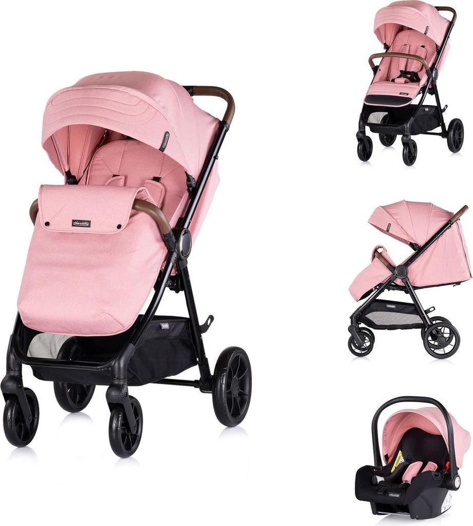 Chipolino Kombikinderwagen Ultera 2 in 1 Babyschale Fußabdeckung klappbar Korb rosa