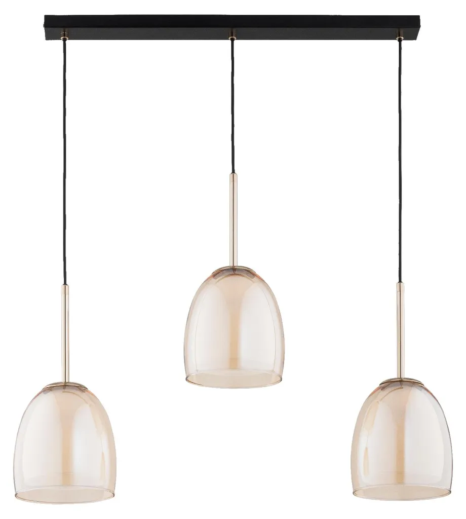 Suspension ROVENA Alfa noir ambre et doré 3xE27 88x82 cm design chic