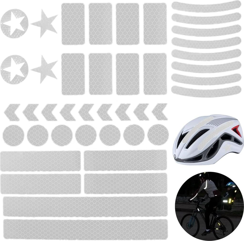 42 Stück Fahrrad Reflektoren Aufkleber Set,Reflektoren Sticker Aufkleber,Tape Reflexfolie Selbstklebend,Leuchtaufkleber für Fahrradhelme, Motorr...