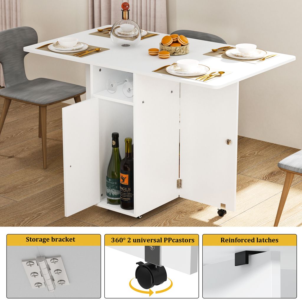 Klapptisch Esstisch mit Rollen & Ablage