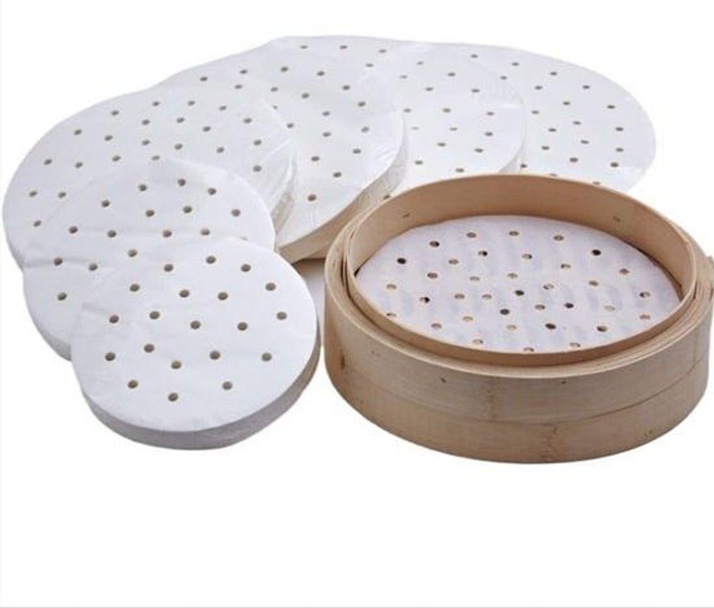 Hothotgirl 250 stuks Dim Sum-papier als basis voor bamboestoommand, heteluchtfriteuse, stoommand Airfryer Liners, antiaanbaklaag, rond bakpapier Ge...