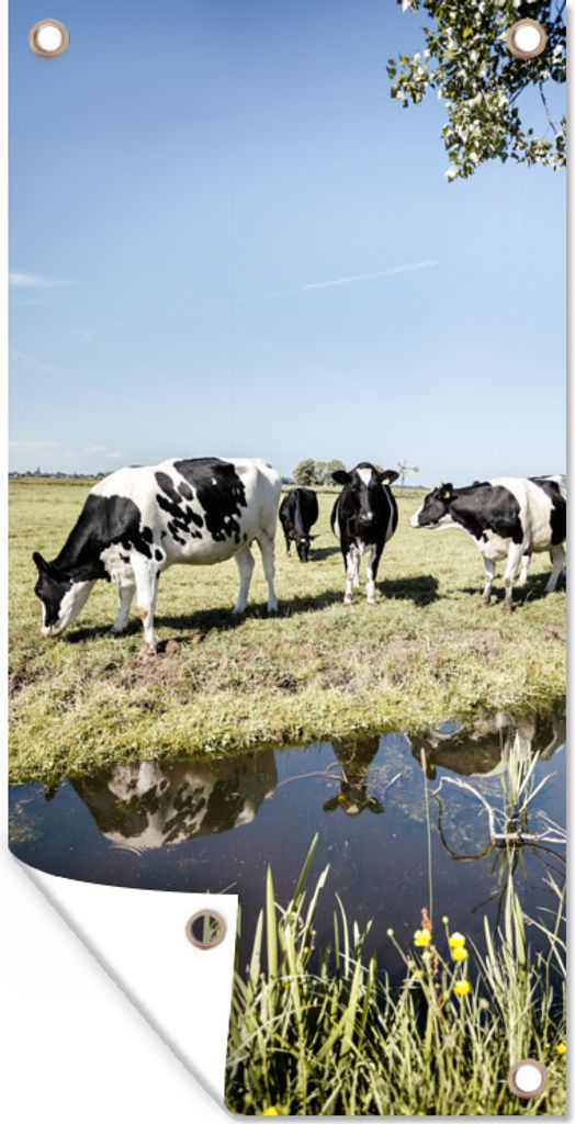MuchoWow 40x80 cm Outdoor-Poster Gartendeko Sichtschutz Garten Poster für den Garten Kühe - Wasser - Spiegelung