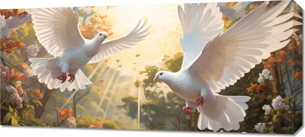 Tableau Zen 90x40 cm Pigeons au Petit Matin pour Mur Vide et Triste