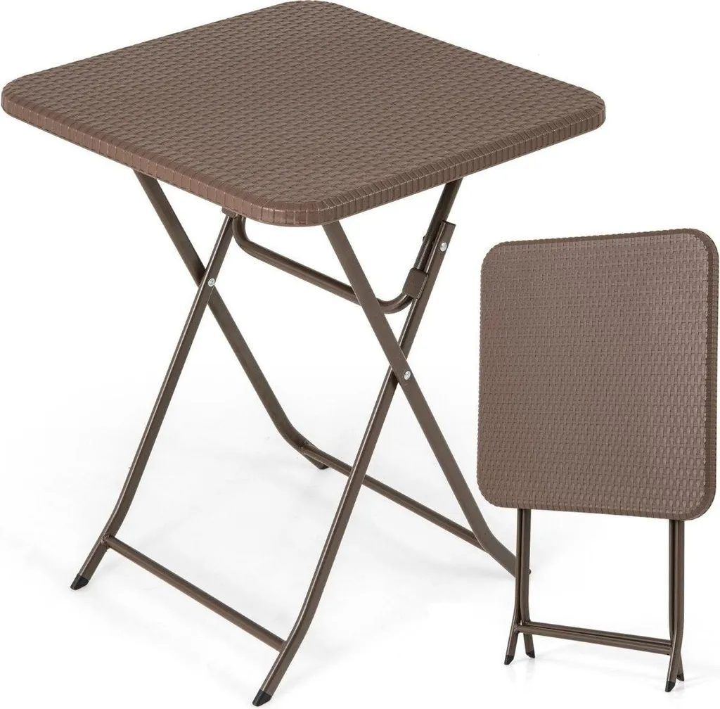 Table pliante en rotin PEHD 60x60 cm marron pour balcon et terrasse