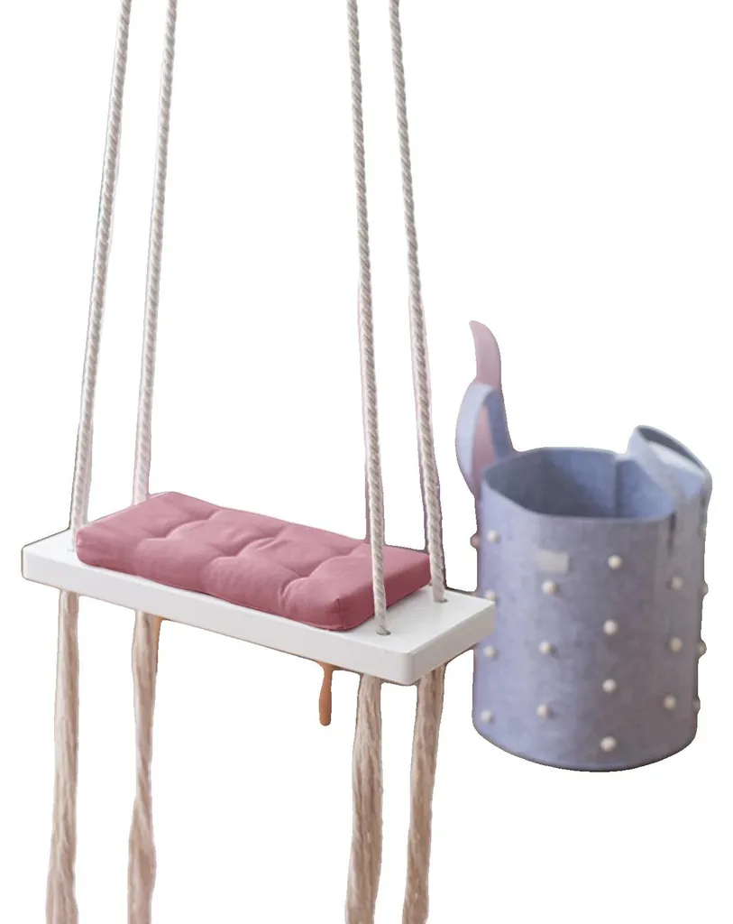 Balançoire bois rose pour extérieur - Jeu plein air enfant sécurisé