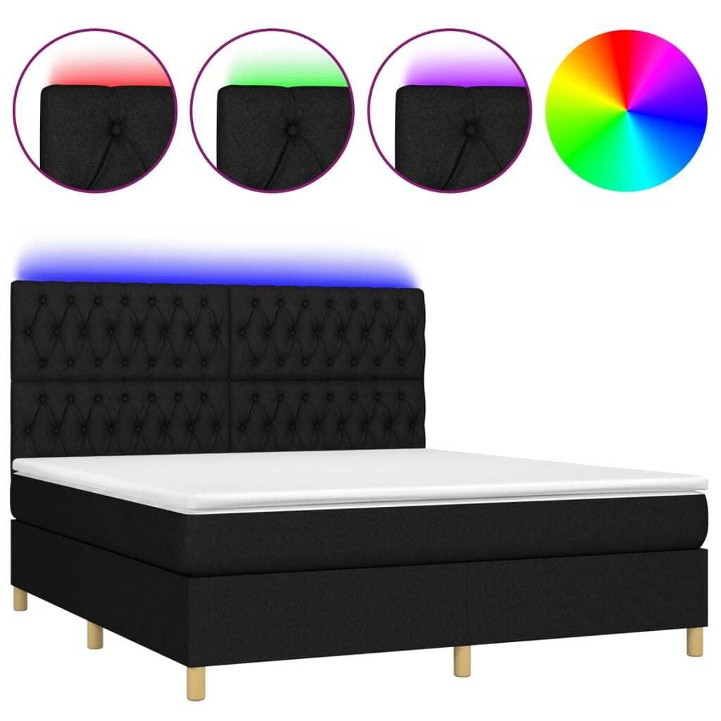 vidaXL Boxspringbett mit Matratze & LED Schwarz 180x200 cm Stoff