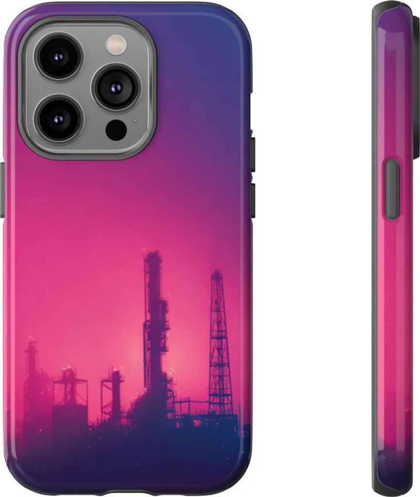 Industrielle Silhouette mit Neon-Glanz – Hülle Kompatibel mit iPhone 14 Pro