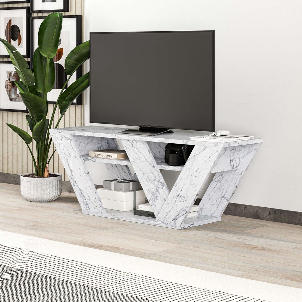 Skye Decor, Pipralla - Carrara Marble, TV-Ständer, Carrara-Marmor, 100 % MELAMINBESCHICHTETE SPANPLATTEN, 110 x 30 x 40 cm