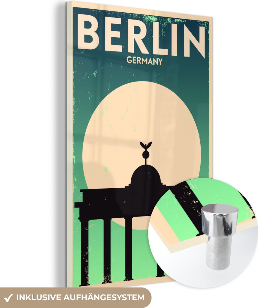 MuchoWow Glasbilder - Bilder auf Wandbild - Foto auf Glas Berlin - Deutschland - Retro - Berlin Deutschland - Zitate - Brandenburger Tor 20x30 cm W...