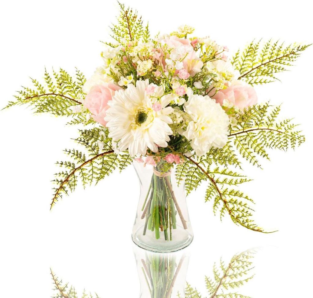 artplants.de Kunst Gerbera Strauß Malia Rose, Nelke, weiß-rosa, 50cm, Ø40cm - OHNE VASE - Künstlicher Blumenstrauß