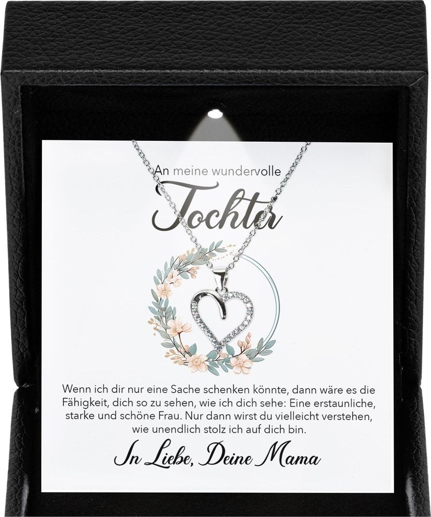 22Feels Liebe Tochter Geschenk Mädchen Schmuck Frauen - Silber 925/000 Herz Halskette - Konfirmation Firmung 18. Geburtstag Weihnachten Schulabsch...