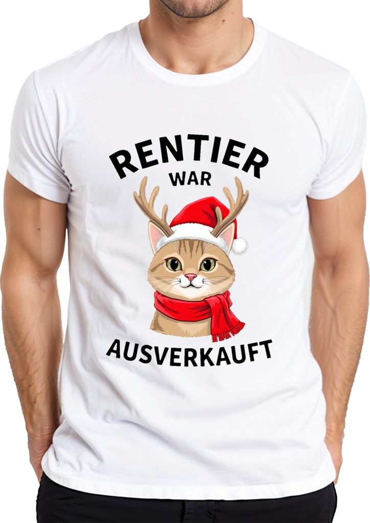 Rentier war t Katze Santa Weihnachten lustig Geschenk Herren T-Shirt, Weiß, XL