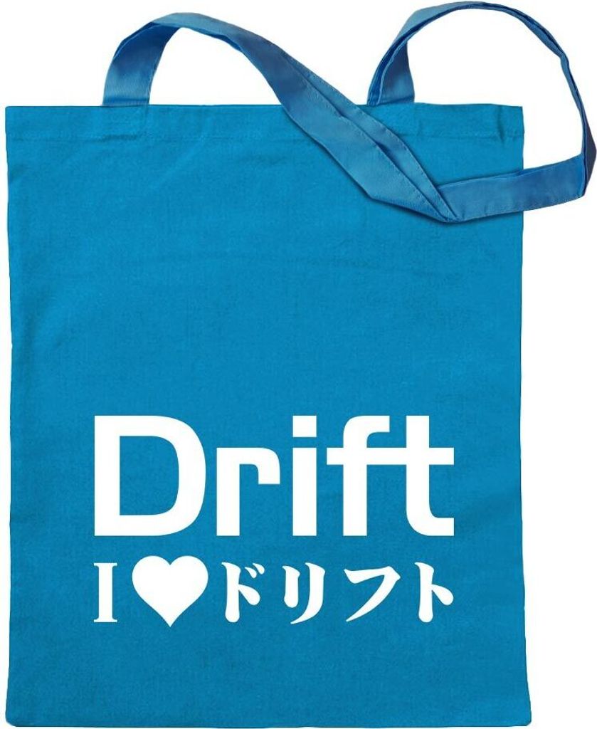 Kiwistar - Baumwolltasche - hellblau - Drift/i Love Drifting - Tragetasche Stoffbeutel Umhängetasche Langer Henkel