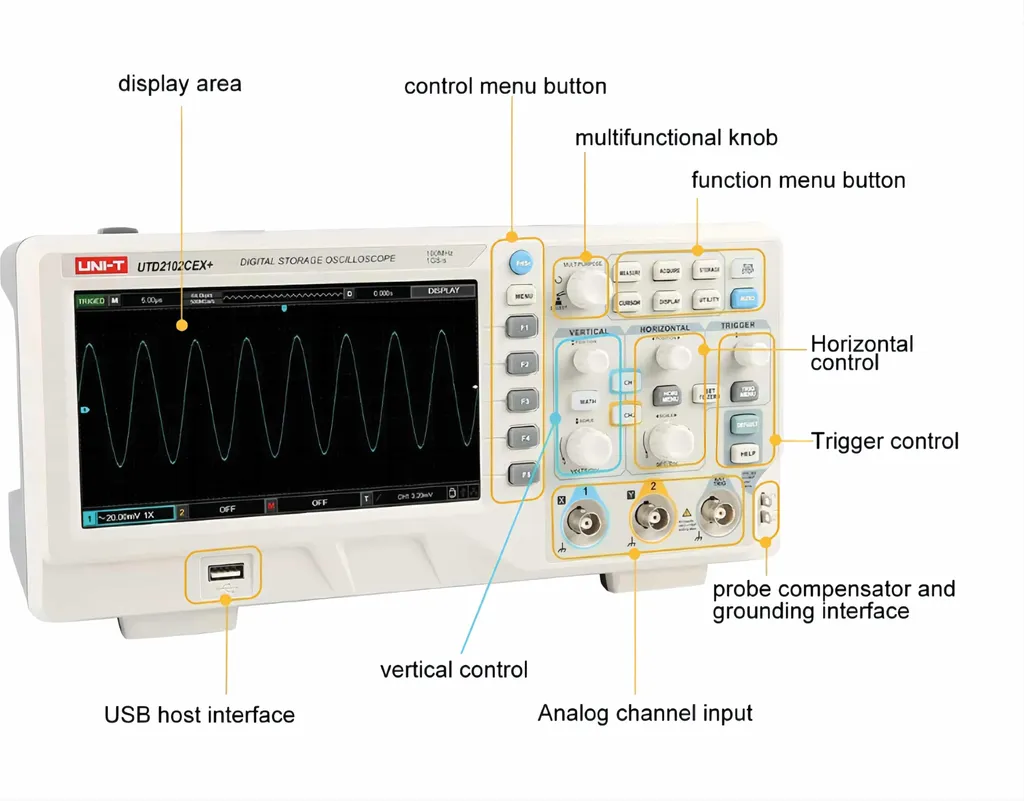Oscilloscope Numérique de Table UTD2102CEX+ UNI-T 100 MHz 2 Voies