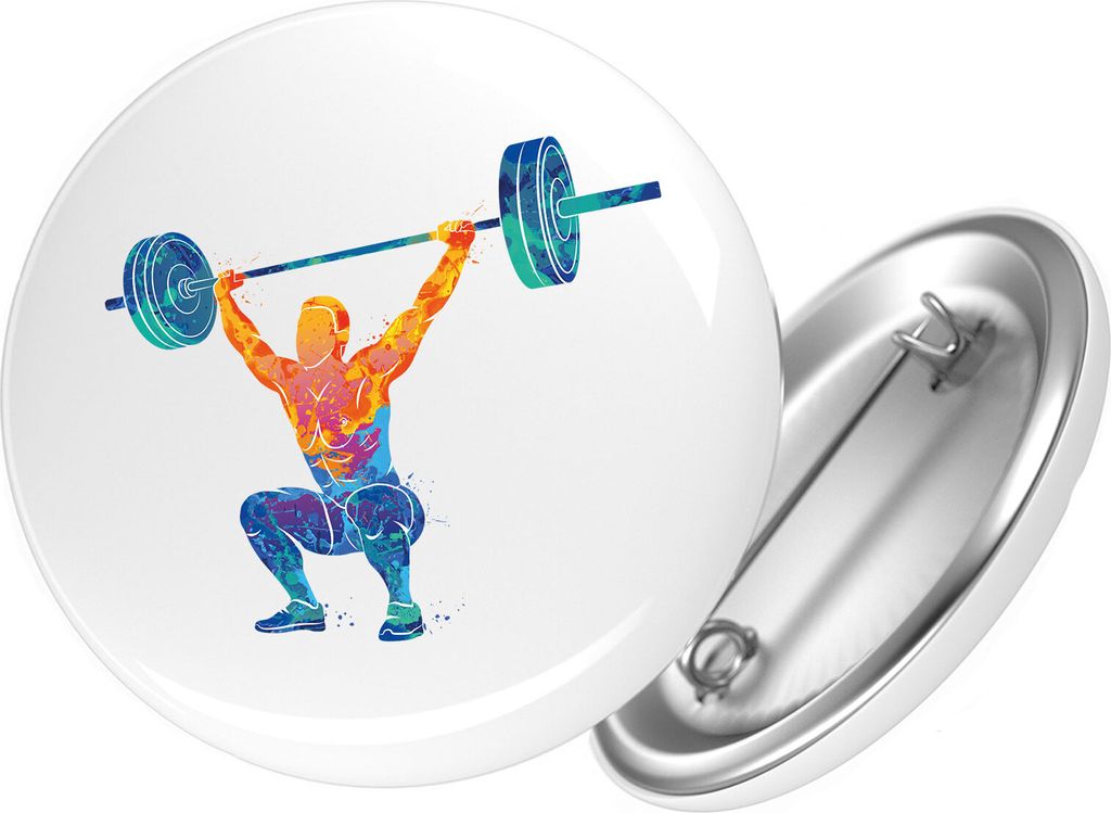 Huuraa Button Gewichtheber Powerlift bunte Silhouette 25mm rund mit Sicherheitsnadel Ansteckbutton Geschenkidee