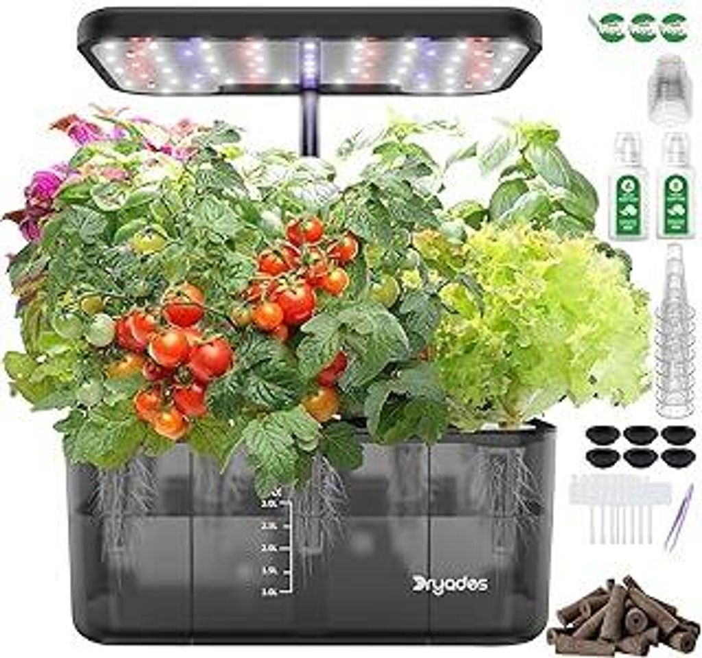 Hydroponisches Anbausystem: 8 Hülsen, 24W Vollspektrum-LED Lampe mit Wassermangelwarnung | Innengarten für Küche, Wohnzimmer, Schule | Geschenki...