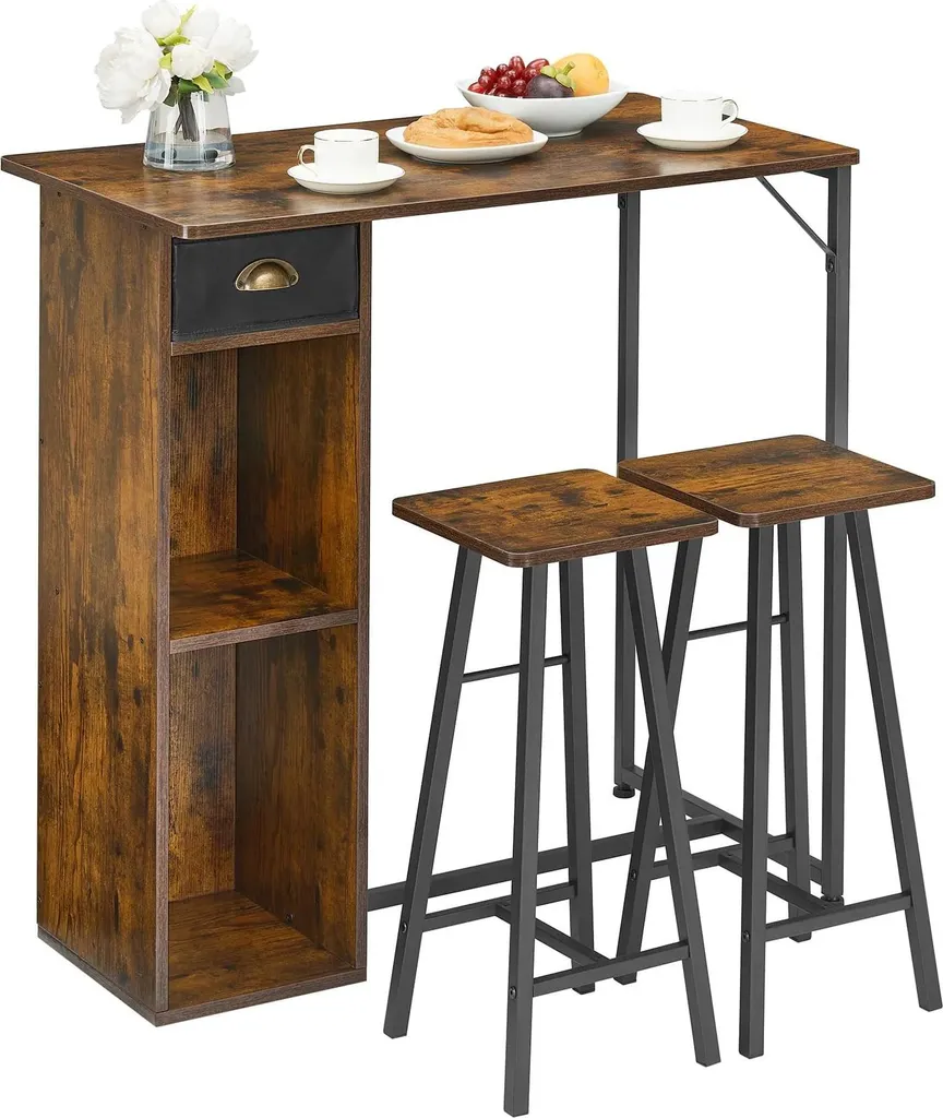 Table Haute avec Étagères pour Petit Espace - Ensemble 3 Pièces Robuste