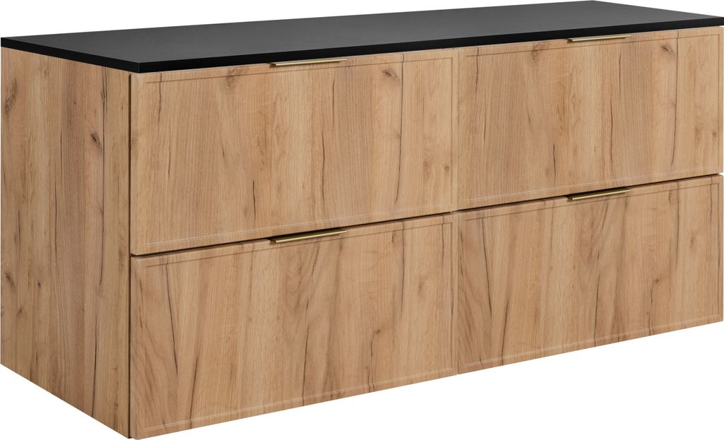 Badezimmerschrank, Craft-Eiche / Dunkelgrau, Goldene Griffe, 160 (2 x 80) x 46 x 57 cm