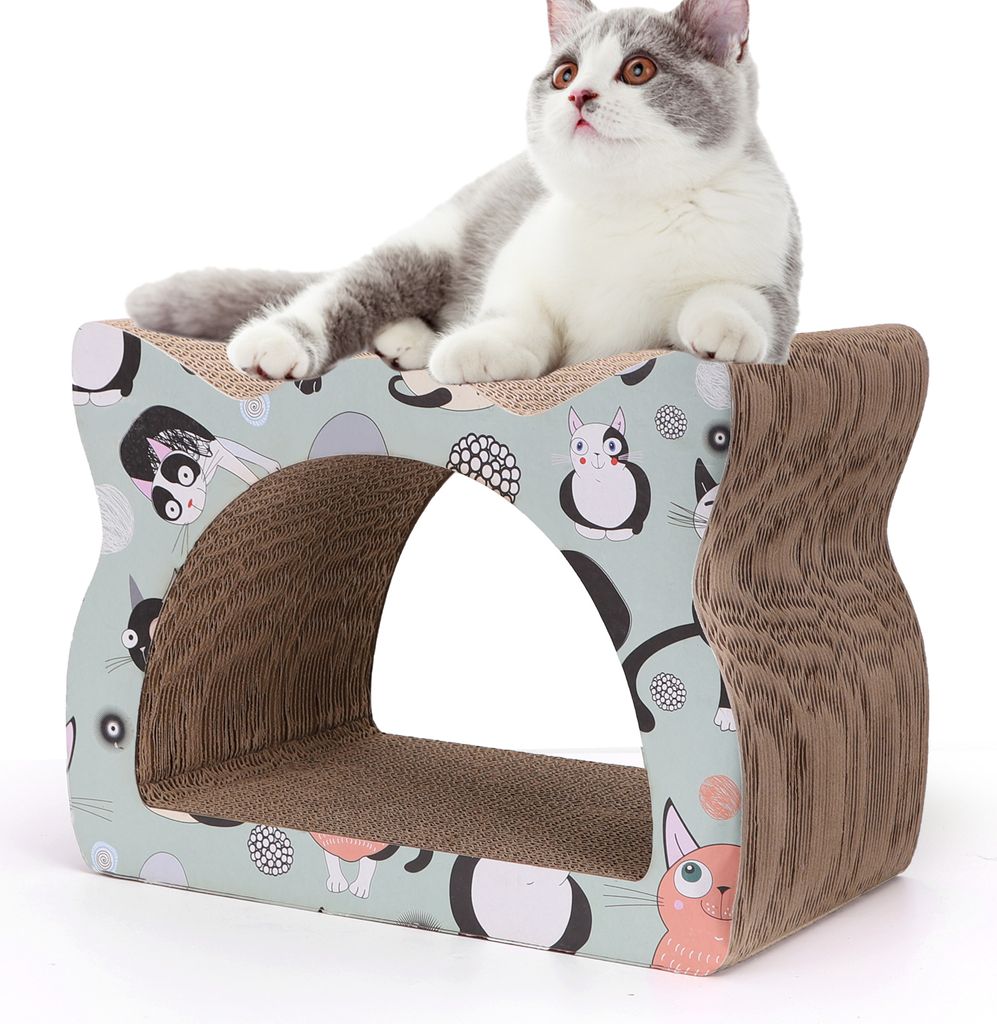 Kratzbrett für Katzen,Kätzchen mit Katzenminze Kratzspielzeug Lounge Kartonkratzer, 39 * 29 * 22 cm