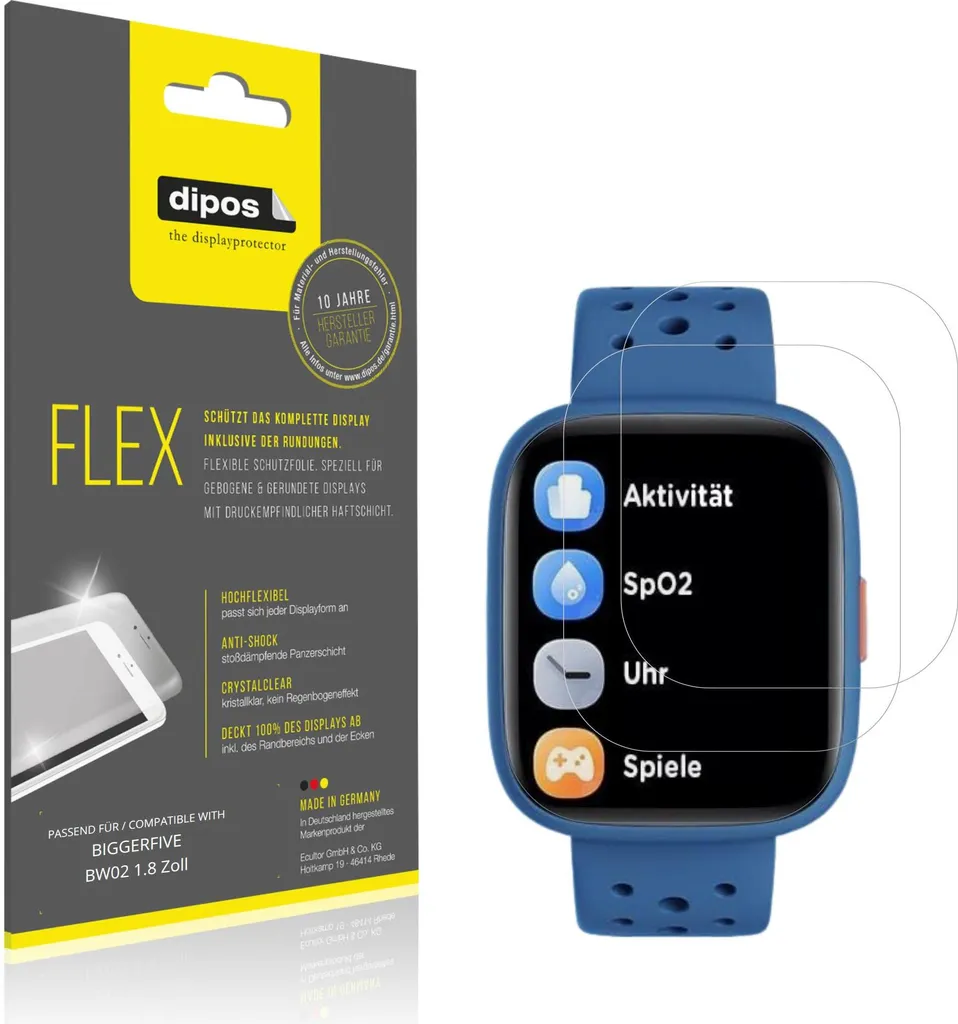 2x Pellicola protettiva per BIGGERFIVE BW02 1.8 Zoll, rivestimento al 100%, Protezione dipos Flex