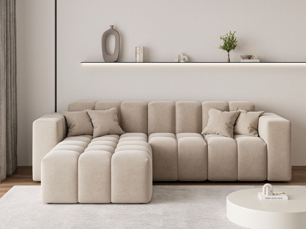 GrainGold Ecksofa L-Form Loopo Links - Moderne Ecksofa, Wohnzimmer Sofa - Eckcouch Beige (Komodo 11)