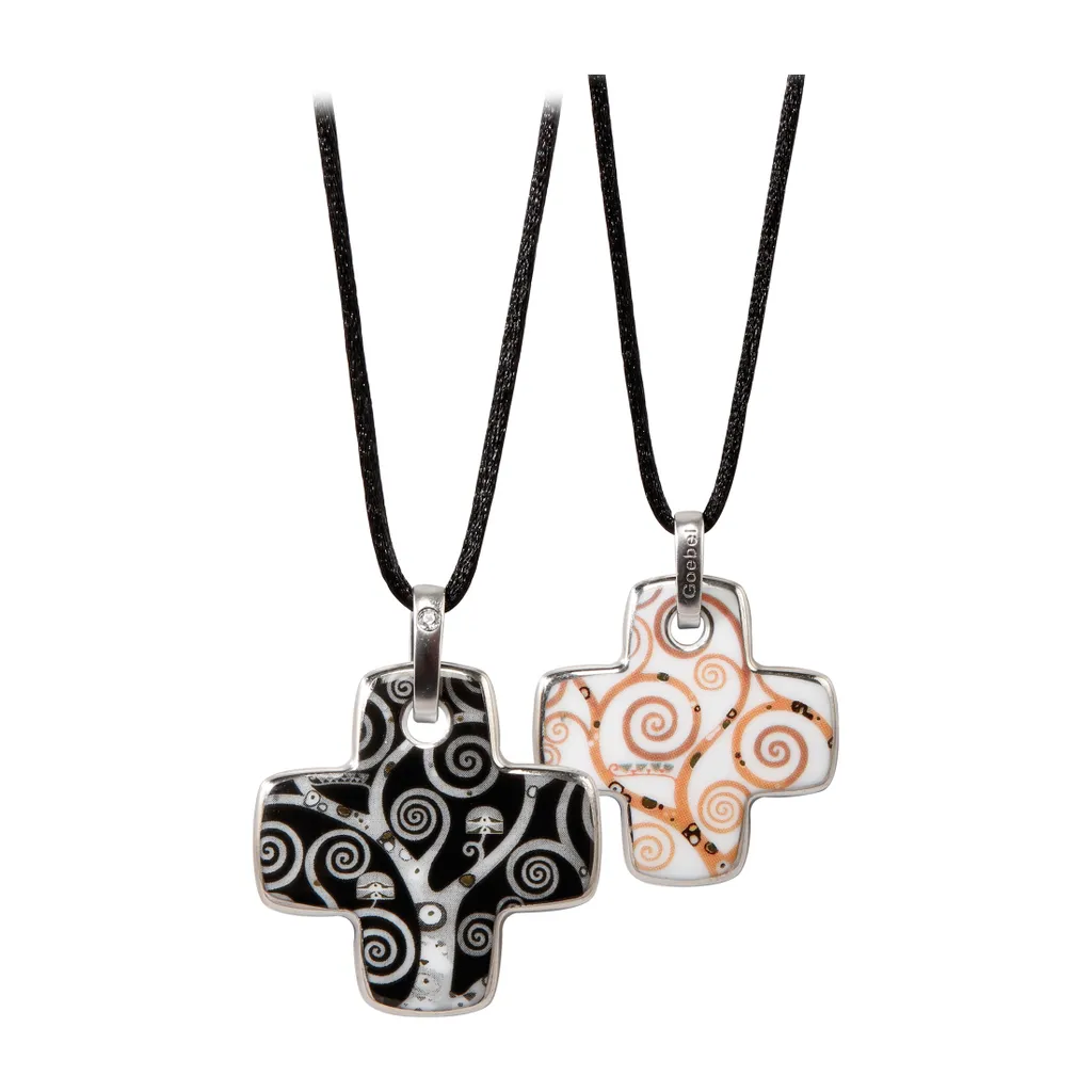 Collier Arbre de Vie Klimt Goebel - Pendentif Rond en Porcelaine Dorée