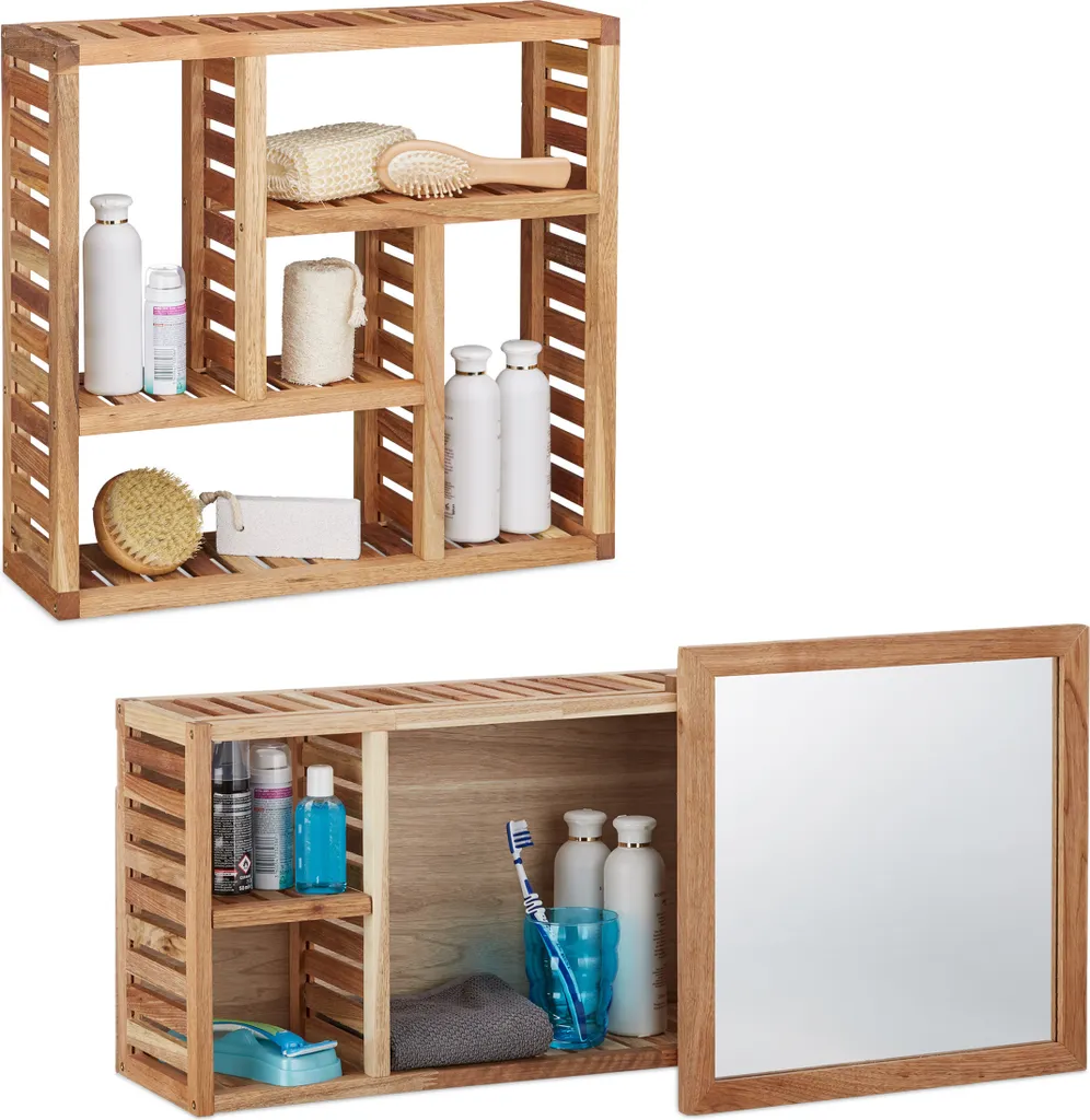 Rangement Mural Salle de Bain en Noyer : Lot de 2 Étagères Gain de Place