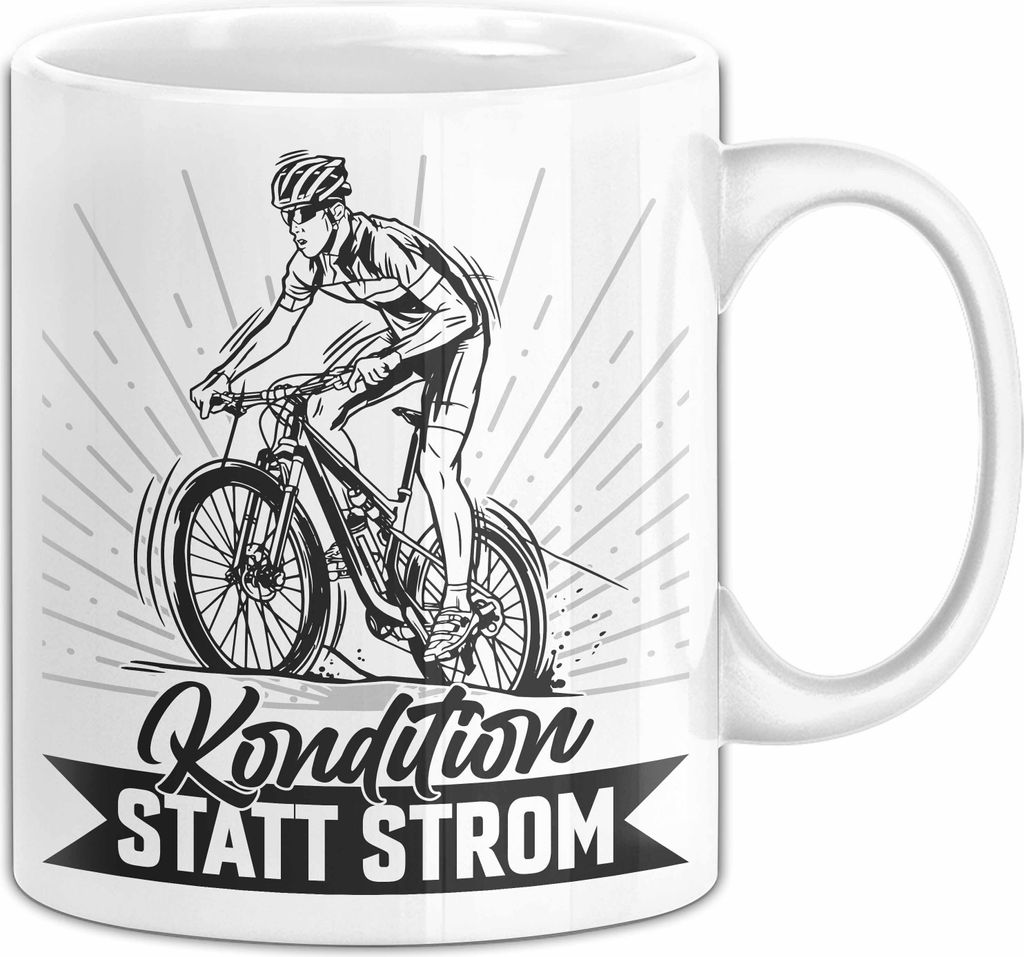 Fahrradfahrer Tasse Geschenk Radfahrer Profi Kondition Statt Strom Kaffee-Becher (Weiß)