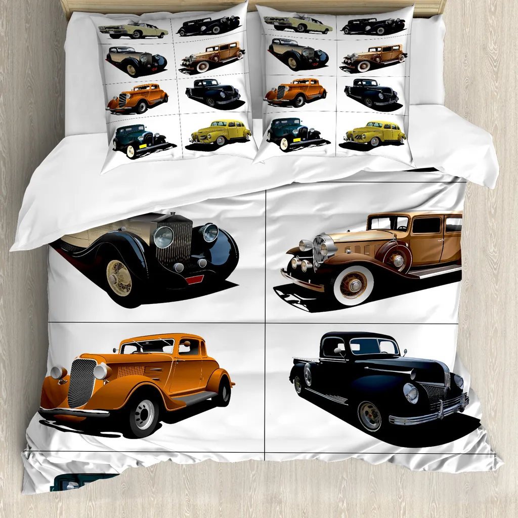 Copripiumino Matrimoniale ABAKUHAUS Vintage Auto Anni 50 Lavabile