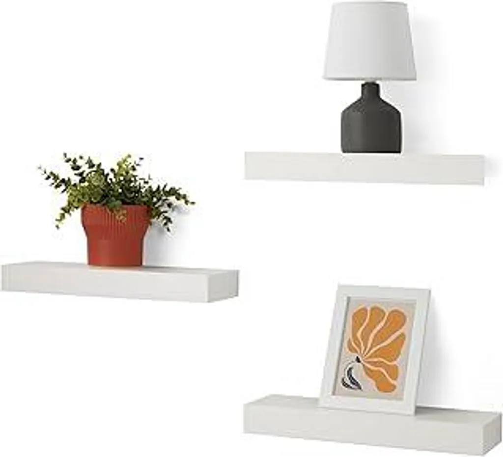 Set 3 Mensole Bianche 40cm Legno Sospeso | Mensola Parete Invisibile