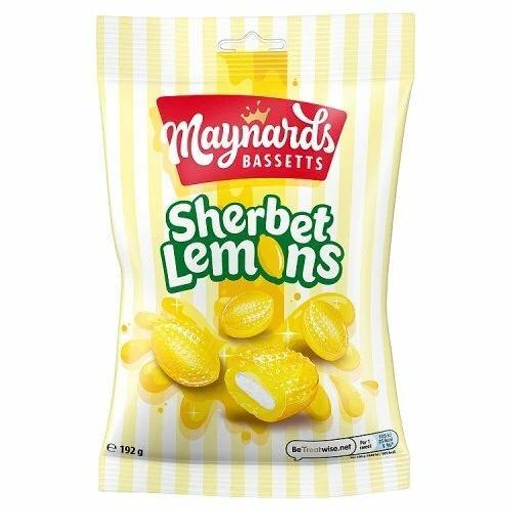 Maynards Bassetts - Sherbet Lemons - englische Zitronen Lutschbobon mit Brause-Kern - 192g