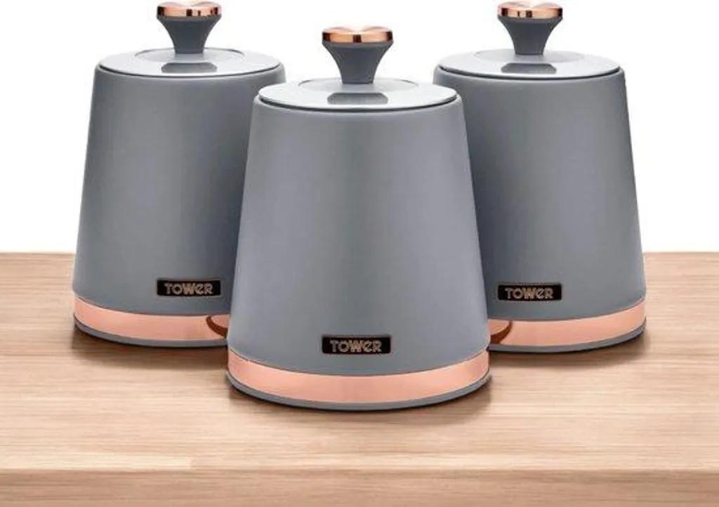 Accessoires de Cuisine Gris et Or Rose pour Organiser Thé et Café