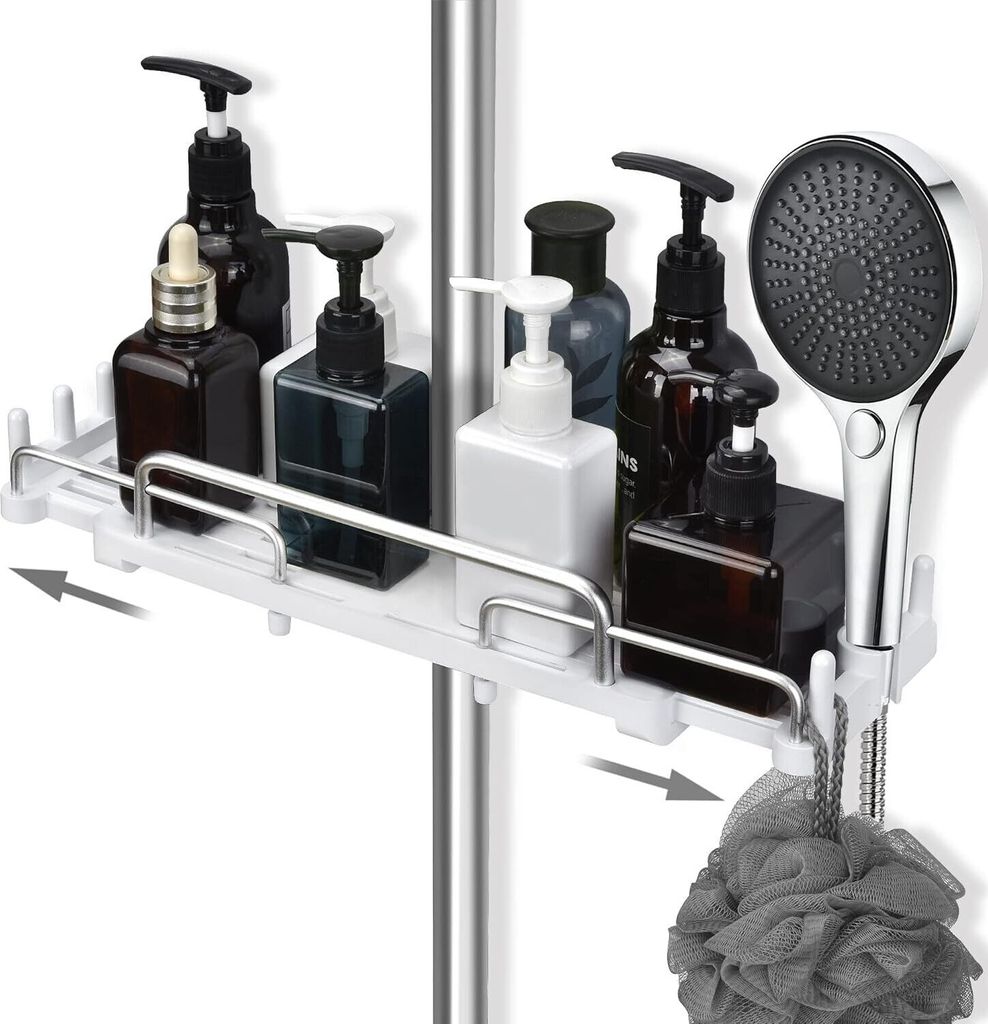 Duschablage Ohne Bohren Teleskopisch 32-48cm, Duschablage zum hängen Badezimmer organizer, Duschregal Ohne Bohren, Duschstangen-Aufbewahrungsregal...