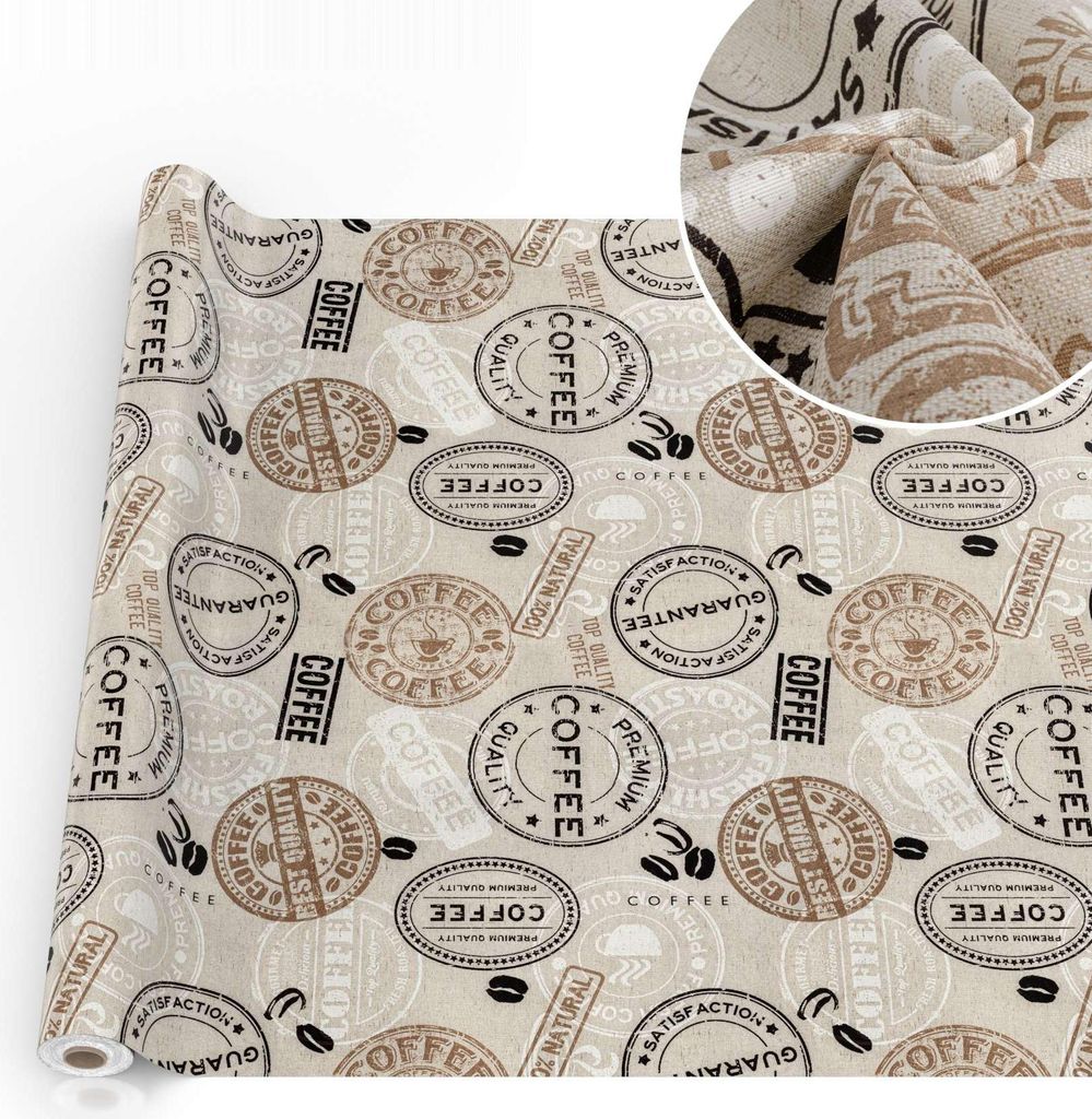 Tischdecke Coffee - Kaffee mit Tee und Kaffee aus Textil Tischtuch mit Beschichtung Tischwäsche American Beige Breite 140cm Länge 1000cm mit Schn...