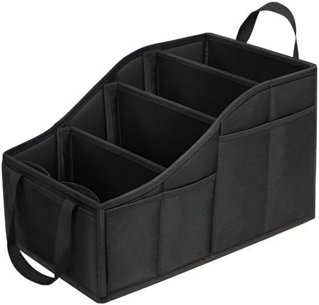 Famanu Auto-Organizer für Kinder, Rückbank mit 4 Fächern und 4 Becherhaltern, zusammenklappbar, schwarz